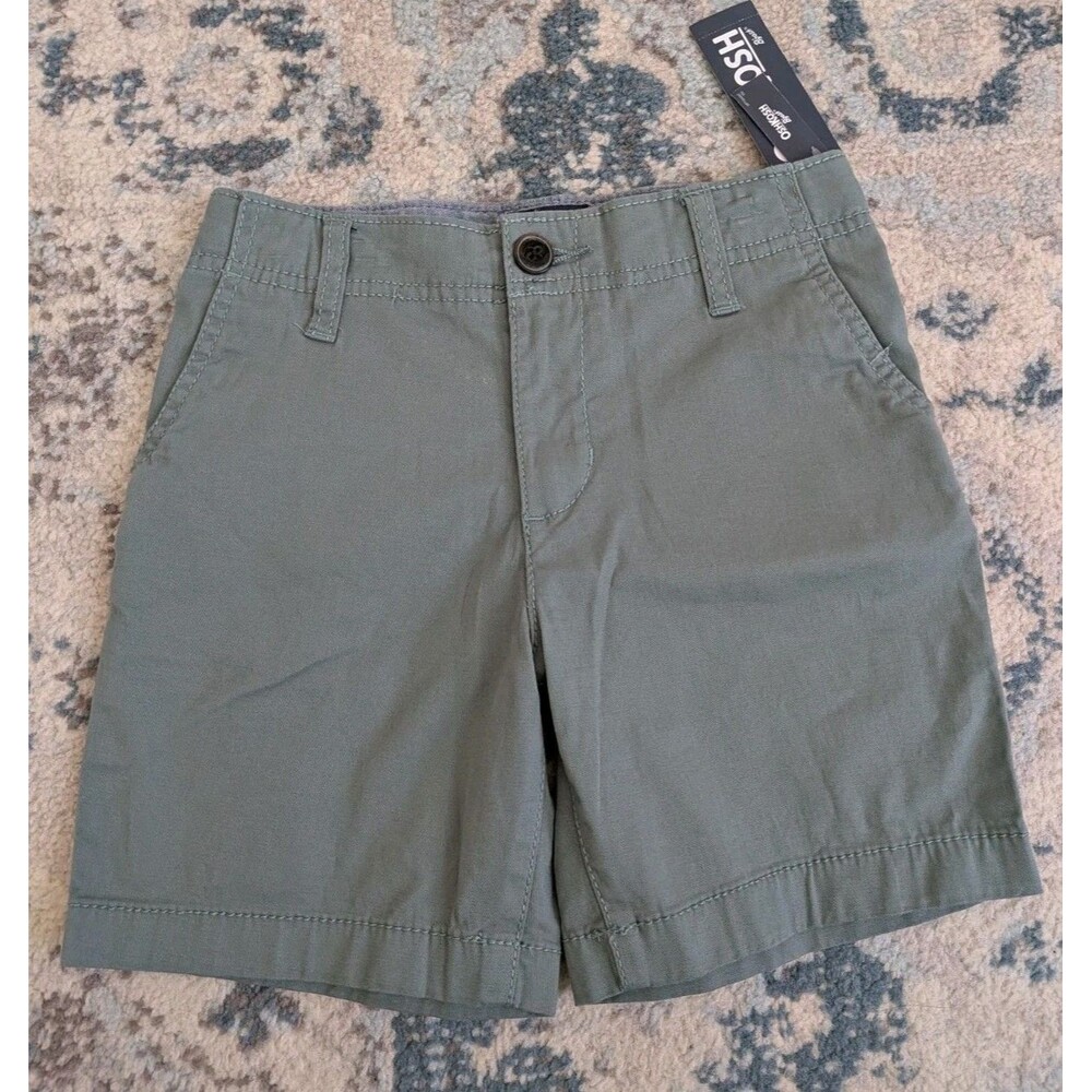 OshKosh Shorts Boys 5T Green Khaki Stretch Flat Front Casual Chino NWT 5 NEW